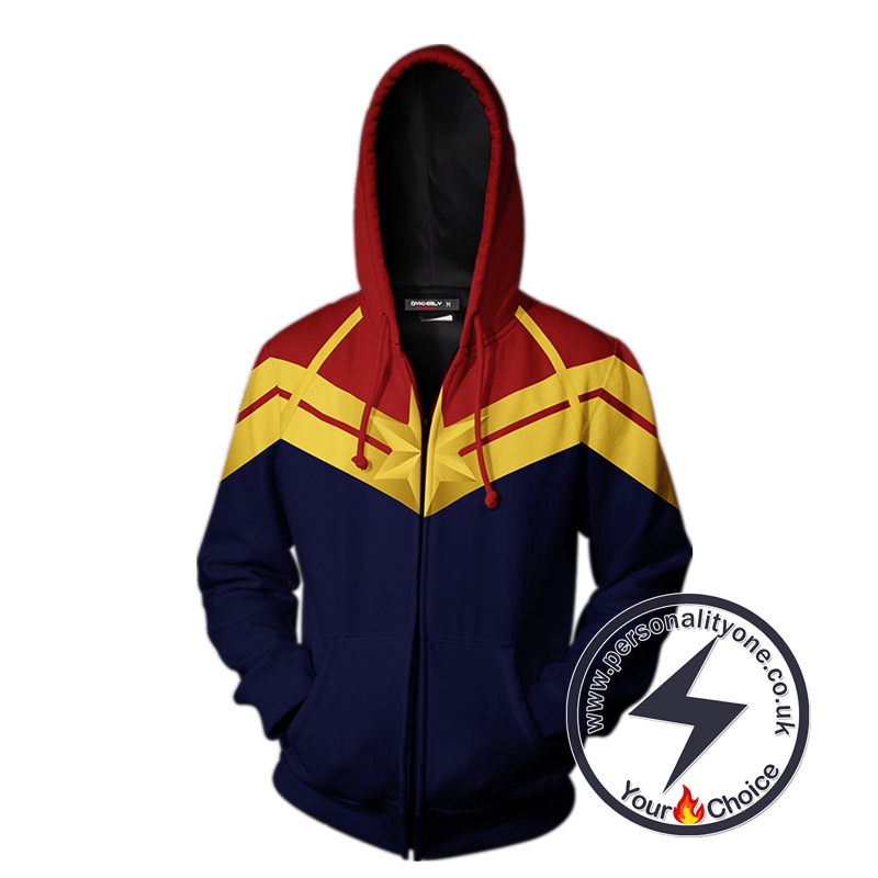 Captain Marvel Cosplay Costume Carol Danvers-Captain Marvel Zip Up Hoodie